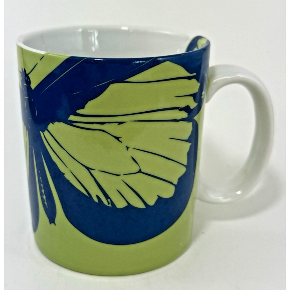 World Market Monarch Butterfly Moth Coffee Tea Mug Blue Green 12 Oz Ceramic